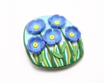Forget Me Not Brooch, Flower Field Pin, Polymer Clay, Floral Accessory, Nature Jewelry, Unique Women's Gift, Spring Wedding Boutonnière