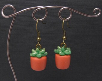 Assorted Succulent Dangle Earrings, Green & Yellow, Sculpted Polymer Clay, Nature Jewelry, Trendy Womens Gift, Potted Plant Jewelry
