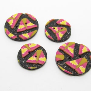Rosy Maple Moth Buttons, Pink Yellow Black, Polymer Clay, Handmade Buttons, Sewing Supply, Focal Accent, Nature Inspired, Bug Lover Gift image 2