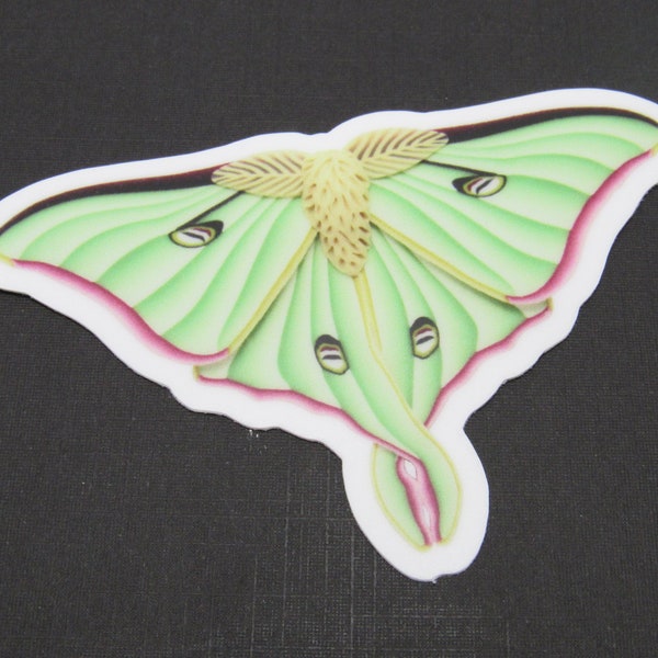 Luna Moth Stickers, 3 Inch Vinyl, Green Beige Pink, Giant Silk Moth, Water Resistant, Laptop Decal, Bug Lover Gift, Water Bottle Sticker