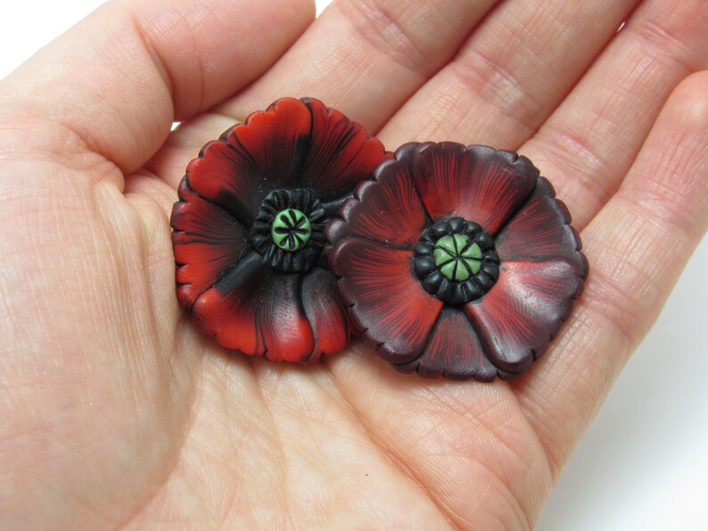 Poppy Pendant Necklace, Red & Black, Polymer Clay, Flower Choker, Floral Nature Jewelry, Statement Piece, Unique Womens Gift image 6