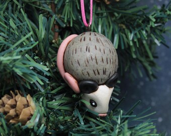 Opossum Christmas Tree Ornament Hand Sculpted in Polymer Clay