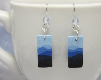 Blue Mountain Dangle Earrings, Polymer Clay, Beaded Jewelry, Landscape Scene, Art Jewelry, Unique Women's Gift, Appalachian Mountains