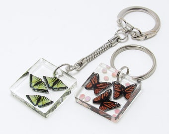 Butterfly Keychain, Yellow Swallowtail or Orange Monarch, Resin Glitter Keyring, Nature Key Fob, Polymer Clay, Unique Girl Gift