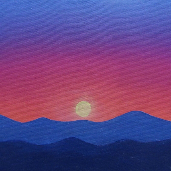 Peinture de lever de soleil de montagne, paysage du Tennessee, bleu rose violet, Original Art, acrylique sur toile, 10 x 8, petit mur Decor