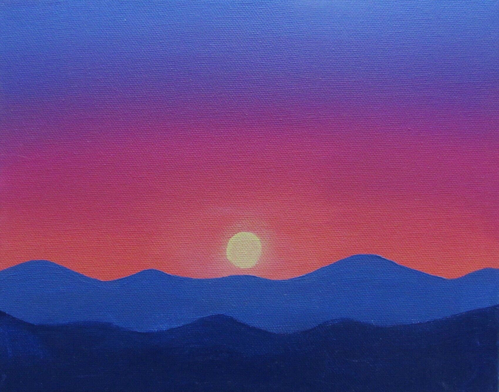 10x8 Acrylic on Canvas Mountain Sunrise Painting Small Wall Decor Original Art Blue Pink Purple Tennessee Landscape