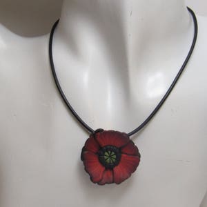 Poppy Pendant Necklace, Red & Black, Polymer Clay, Flower Choker, Floral Nature Jewelry, Statement Piece, Unique Womens Gift image 8