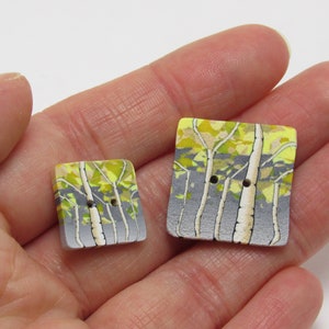 Aspen Tree Buttons, Forest Landscape, Yellow Gray, Polymer Clay, Handmade Accent Button, Sewing Supply, Knit Crochet Gift, Birch Tree Scene image 3