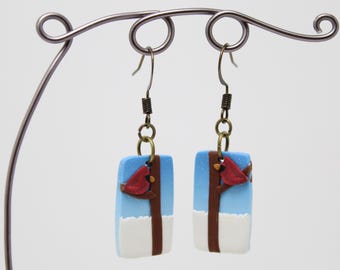 Cardinal Bird in a Tree Dangle Earrings Polymer Clay