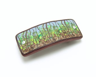 Forest Scene Barrette, Blue Green Brown, Polymer Clays, Hair Accessory, Abstract Landscape, Unique Womens Gift, Nature Hiker Gift
