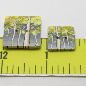 Aspen Tree Buttons, Forest Landscape, Yellow Gray, Polymer Clay, Handmade Accent Button, Sewing Supply, Knit Crochet Gift, Birch Tree Scene image 4