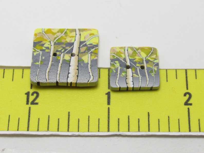 Aspen Tree Buttons, Forest Landscape, Yellow Gray, Polymer Clay, Handmade Accent Button, Sewing Supply, Knit Crochet Gift, Birch Tree Scene image 4