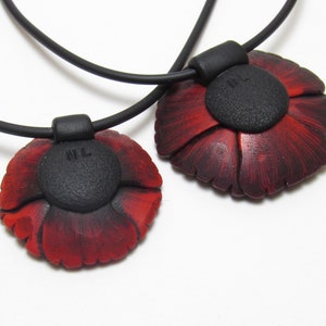 Poppy Pendant Necklace, Red & Black, Polymer Clay, Flower Choker, Floral Nature Jewelry, Statement Piece, Unique Womens Gift image 5