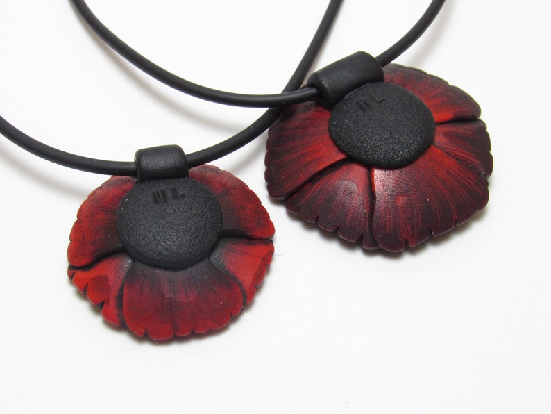 Poppy Pendant Necklace, Red & Black, Polymer Clay, Flower Choker, Floral Nature Jewelry, Statement Piece, Unique Womens Gift image 5
