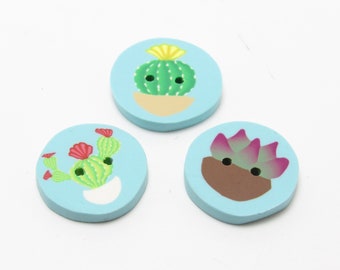 Cactus Succulent Buttons, Green Blue Brown, Polymer Clay, Handmade Accent, Sewing Supply, Knit Crochet Gift, Plant Lover Gift, Nature Themed