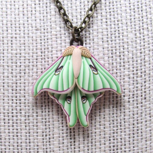 Luna Moth Pendant Polymer Clay Pendant Jewelry Necklace Etsy