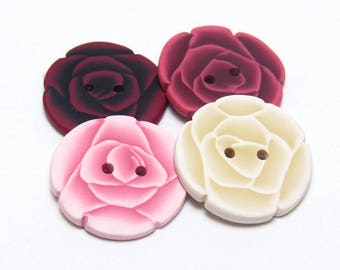 Handmade Rose Buttons, Flower Buttons, White Pink Red, Polymer Clay, Accent Button, Sewing Supply, Knit Crochet Supplies, Button Set