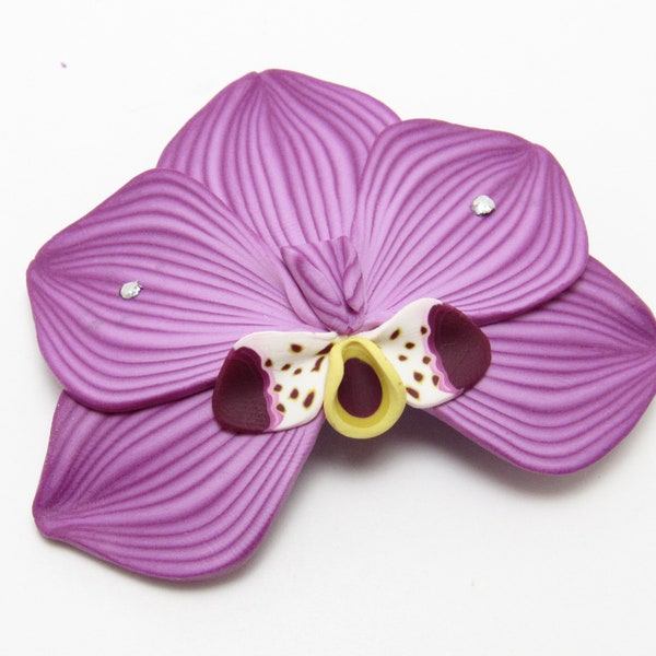 Moth Orchid Hair Barrette, Magenta White, Flower Hair Clip, Floral Accessory, Polymer Clay, Nature Inspired, Unique Women Gift, Phalaenopsis