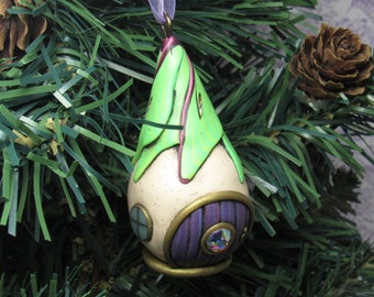 Moth Fairy House Ornament, Christmas Tree Ornament, Polymer Clay, Hand Sculpted, Brown Green, Fantasy Miniature, Unique Gift, Luna Moth