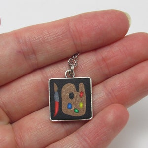 Painter's Palette Necklace, Black & Multi, Square Pendant, Polymer Clay Cane, Art Jewelry, Artist Gift, Teacher Gift, Unique Women's Gift image 5