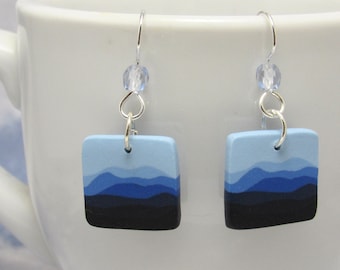 Blue Ridge Mountain Dangle Earrings, Polymer Clay, Beaded Jewelry, Landscape Scene, Art Jewelry, Unique Women's Gift, Appalachian Mountains