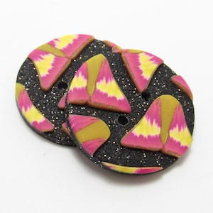 Rosy Maple Moth Buttons, Pink Yellow Black, Polymer Clay, Handmade Buttons, Sewing Supply, Focal Accent, Nature Inspired, Bug Lover Gift image 1