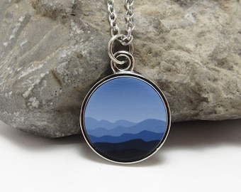 Clearance -Blue Mountain Pendant Necklace, Landscape Scene, Polymer Clay, Art Jewelry, Unique Women's Gift, Blue Ridge Mountains, Appalachia