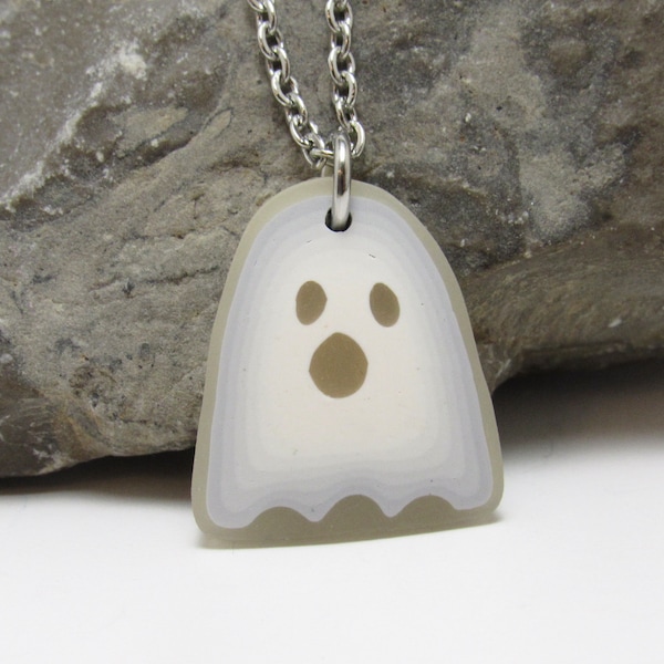 Ghost Pendant Necklace, White & Black or Translucent, Polymer Clay, Cute Spooky Jewelry, Unique Women's Gift, Fall Halloween Accessory