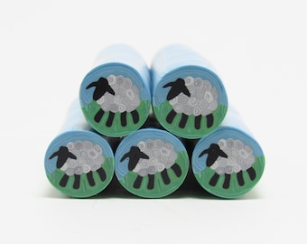 Suffolk Sheep Cane, Raw Unbaked Polymer Clay, Blue Green Gray, Farm Animal, Handmade Craft Supplies, Bead Making