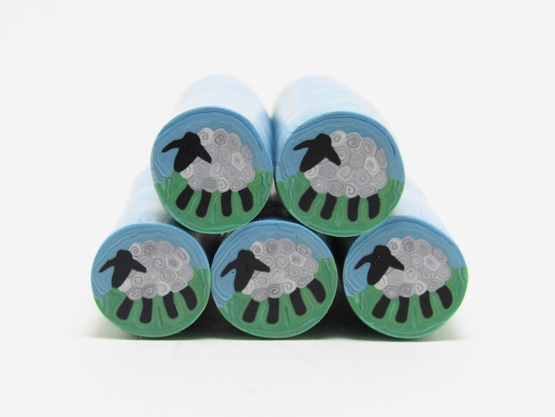 Suffolk Sheep Cane, Raw Unbaked Polymer Clay, Blue Green Gray, Farm Animal, Handmade Craft Supplies, Bead Making image 1