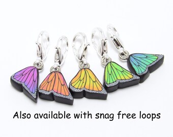 Rainbow Butterfly Wing Stitch Markers, Progress Keepers, Bright Multi, Polymer Clay, Handmade Supply, Knitter  Crocheter Gift, Colorful