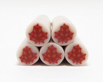 Maple Leaf Cane, Autumn Fall Colors, Red Orange Translucent, Raw Unbaked Polymer Clay, Handmade Craft Supplies, Bead Making, Fire Flames