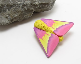 Bright Rosy Maple Moth Brooch, Great Silk Moth Pin, Pink Yellow, Polymer Clay, Nature Inspired, Unique Womens Jewelry, Entomologist Gift