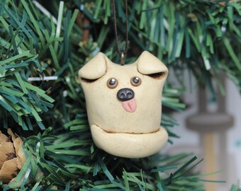Dog Christmas Tree Ornament Hand Sculpted in Polymer Clay