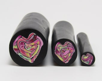 Abstract Heart Stroppel Cane, Pink Black, Scrap Clay Raw Unbaked Polymer Clay, Handmade Craft Supply, Jewelry Bead Making, Valentines Day