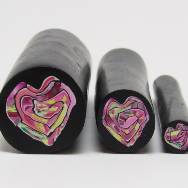 Abstract Heart Stroppel Cane, Pink Black, Scrap Clay Raw Unbaked Polymer Clay, Handmade Craft Supply, Jewelry Bead Making, Valentines Day