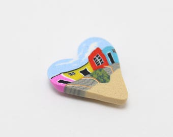 Helene Artist Relief - RAD Heart Magnet - Handmade Polymer Clay Decor - Colorful Cityscape - Asheville NC