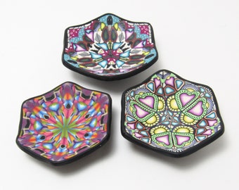 Kaleidoscope Trinket Dish, Abstract Ring Bowl, Rainbow Black, Multi Color, Polymer Clay, Handmade Home Decor, Unique Housewarming Gift