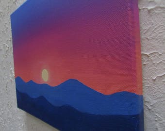 10x8 Acrylic on Canvas Mountain Sunrise Painting Small Wall Decor Original Art Blue Pink Purple Tennessee Landscape