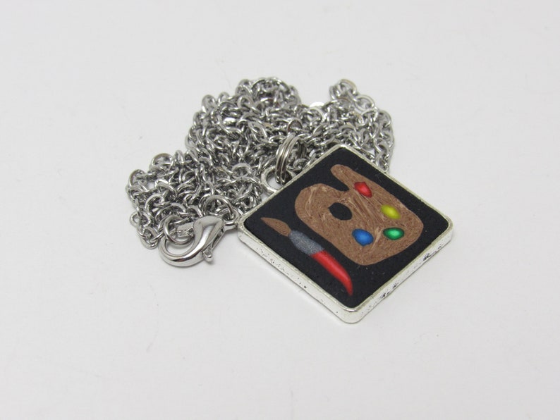 Painter's Palette Necklace, Black & Multi, Square Pendant, Polymer Clay Cane, Art Jewelry, Artist Gift, Teacher Gift, Unique Women's Gift image 3