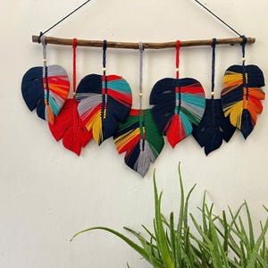 Monstera Leaves Handmade Wall Decor, Green Leaf Macrame Wall Hanging, Scandinavian Decor, Boho Nursery Decor, New Home Gift, Mother Day Gift