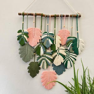 Monstera Leaves Handmade Wall Decor, Green Leaf Macrame Wall Hanging, Scandinavian Decor, Boho Nursery Decor, New Home Gift, Mother Day Gift