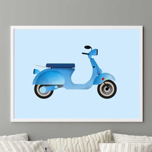 Blue Scooter Print, Transportation Wall Art, Digital Download, Kids Room Decor, Nursery Artwork, DIGITAL DOWNLOAD