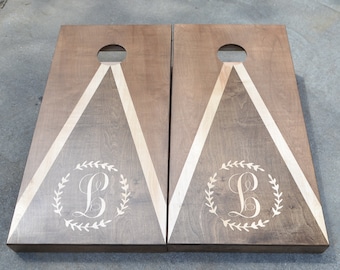 Monogram Full Size Stained Cornhole Boards w/bags/ Baggo /Lawn Games / Corn Toss / Wedding /Non Painted /Personalized /Logo /corn hole board