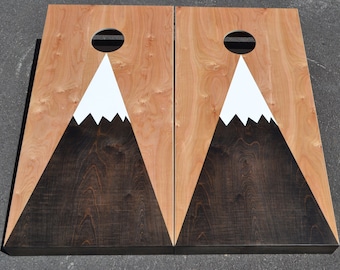 Mountain Cornhole Boards Custom Stained Full Size Corn hole Boards with Bags /Lawn Games /Corn Toss /Wedding /Non Painted /Personalized logo