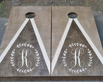 Monogram Full Size Stained Cornhole Boards w/bags/ Baggo /Lawn Games / Corn Toss / Wedding /Non Painted /Personalized /Logo /corn hole board