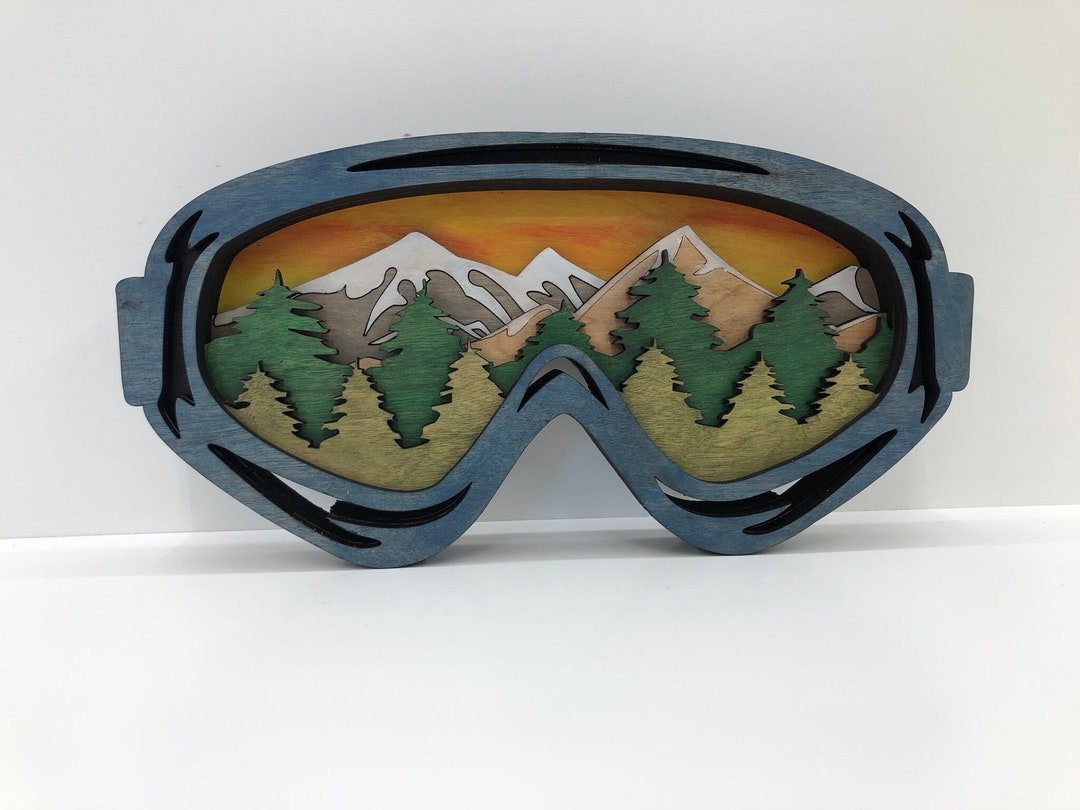 3D Stained Wood Snow Goggle Mountain Scene With Snowboarder Etsy