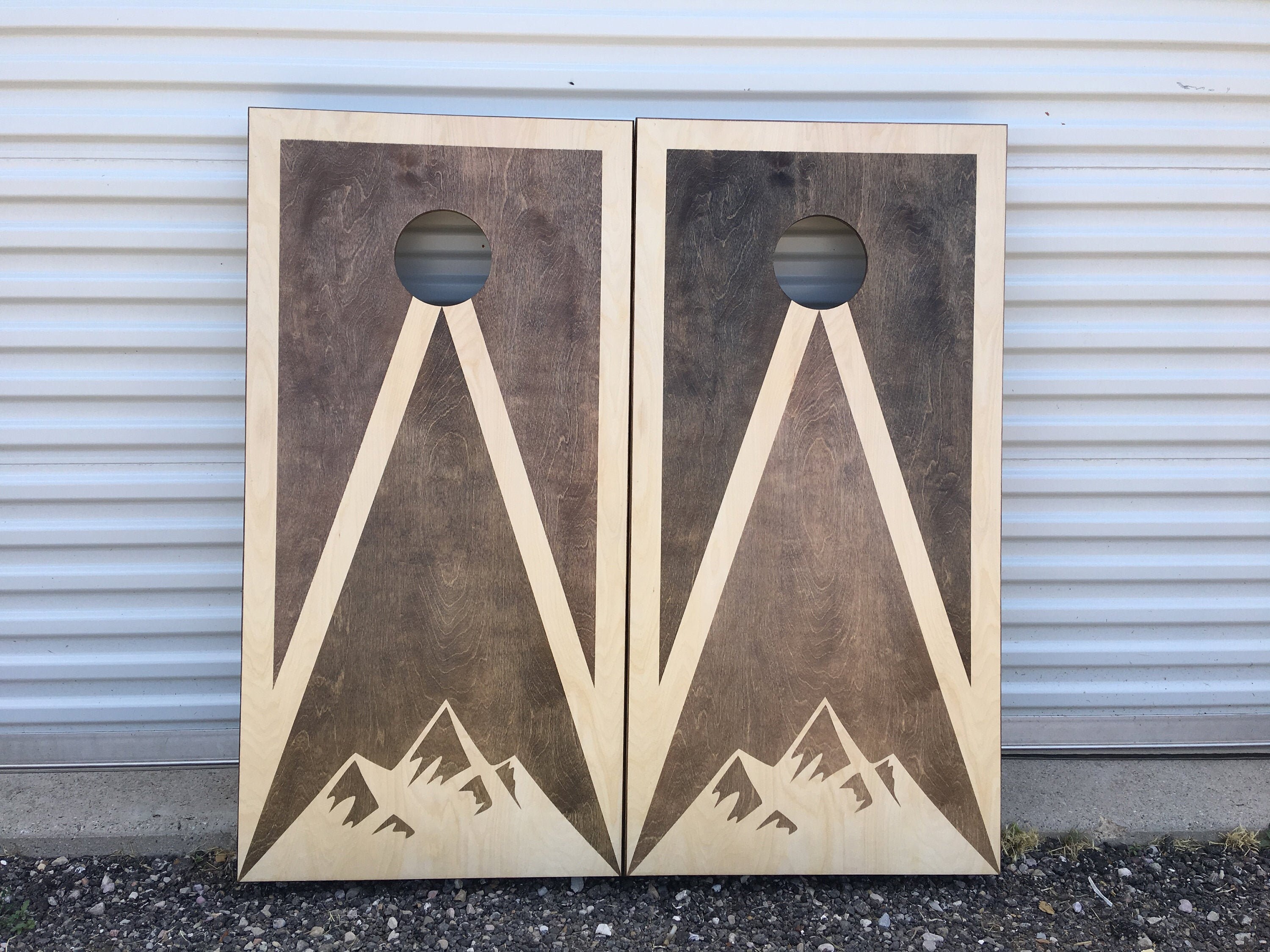 Mountain Range Stained Cornhole Boards Set Baggo Lawn Etsy