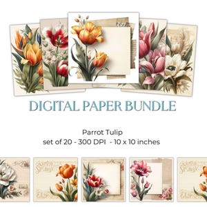 Bedrukbaar papier papegaaitulp | junkjournaalkit | afdrukbare pagina's | kit voor het maken van kaarten | knutselsets voor plakboeken | commercieel gebruik: