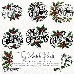 Etichette stampate della collezione natalizia / Etichette per la creazione di biglietti di Natale / Articoli effimeri natalizi / Kit per la creazione di biglietti / Biglietti fai da te / Kit per scrapbooking